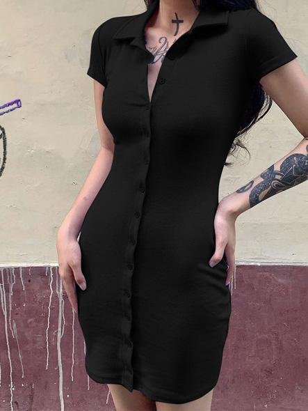 Short Sleeve Lapel Skinny Mini Dress - LuckyFash™