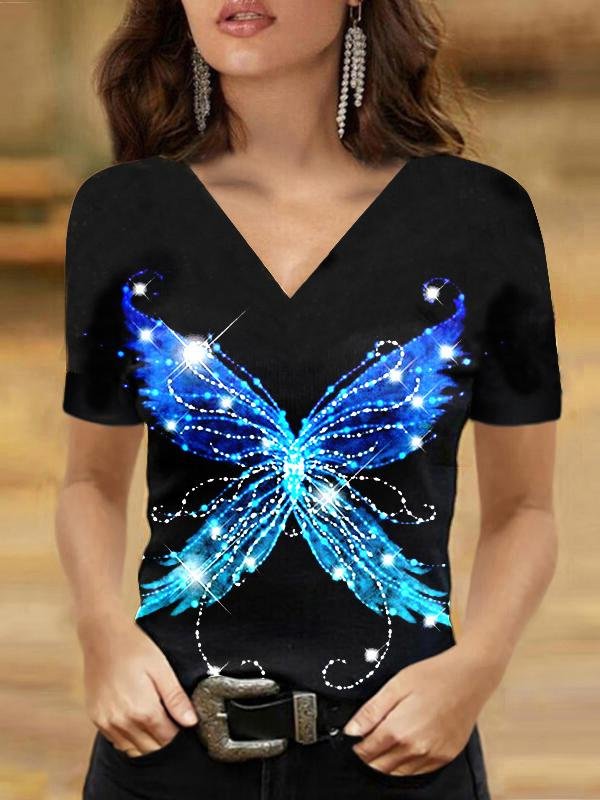Short-sleeved Butterfly Elf V-neck T-shirt - LuckyFash™