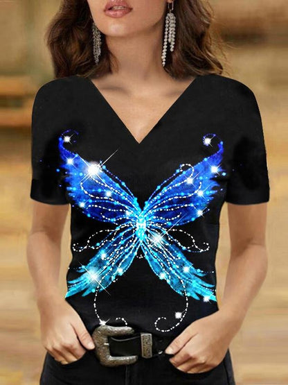 Short-sleeved Butterfly Elf V-neck T-shirt - LuckyFash™