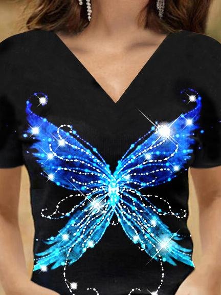 Short-sleeved Butterfly Elf V-neck T-shirt - LuckyFash™