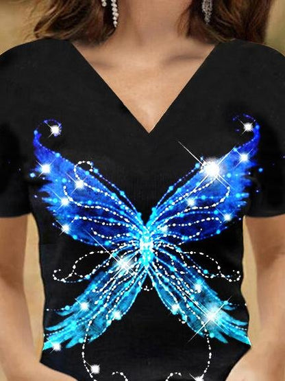 Short-sleeved Butterfly Elf V-neck T-shirt - LuckyFash™