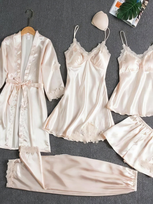 Silk 5 Piece Pajama Set - LuckyFash™