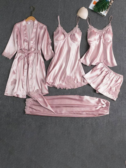 Silk 5 Piece Pajama Set - LuckyFash™