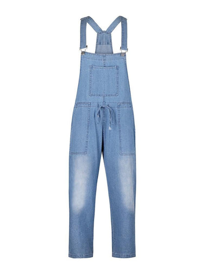 Simple Casual Drawstring Pocket Denim Jumpsuit - LuckyFash™