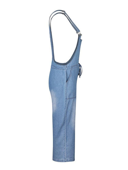 Simple Casual Drawstring Pocket Denim Jumpsuit - LuckyFash™