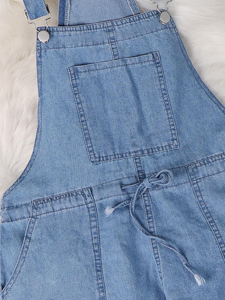 Simple Casual Drawstring Pocket Denim Jumpsuit - LuckyFash™