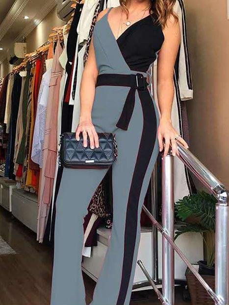 Simple Deep V-Neck Sleeveless Suspender Jumpsuit - LuckyFash™