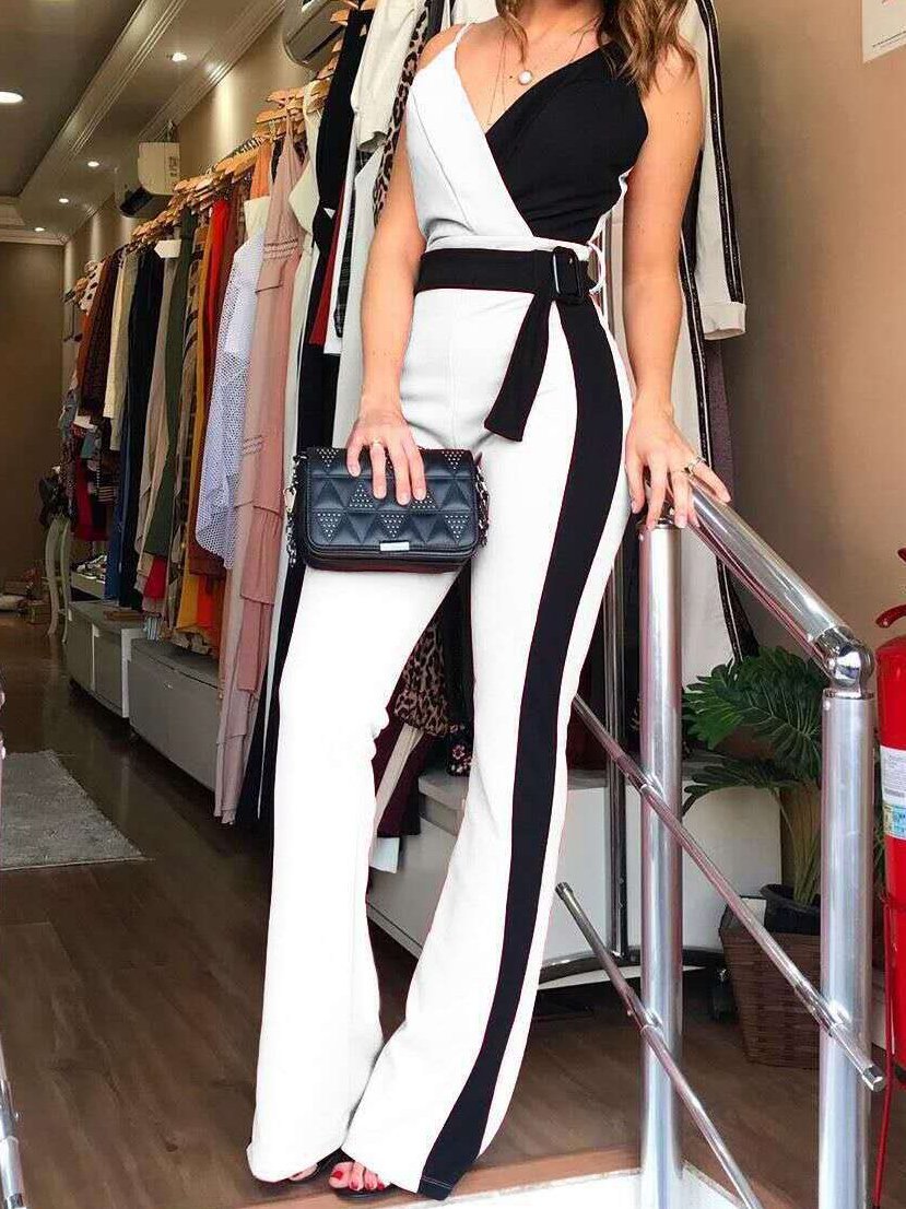 Simple Deep V-Neck Sleeveless Suspender Jumpsuit - LuckyFash™