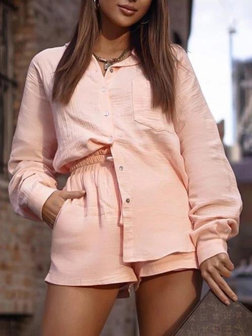 Single-breasted Cardigan Top & High Waist Shorts Two-piece Set - LuckyFash™