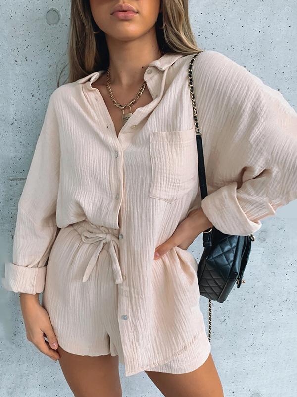 Single-breasted Cardigan Top & High Waist Shorts Two-piece Set - LuckyFash™