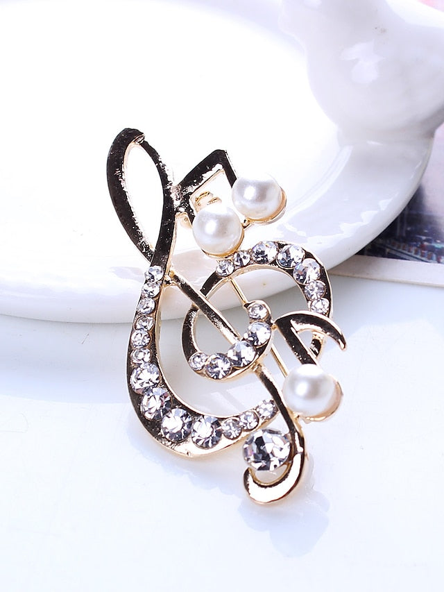 Women's AAA Cubic Zirconia Brooches Music Notes Stylish Brooch Jewelry Gold For Daily Date - LuckyFash™