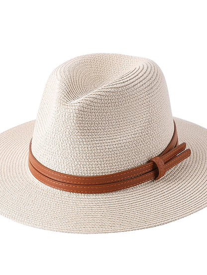 1pcs New Panama Soft Shaped Straw Hat Summer Women/Men Wide Brim Beach Sun Cap Uv Protection Fedora Hat Head Circumference 56-58cm - LuckyFash™