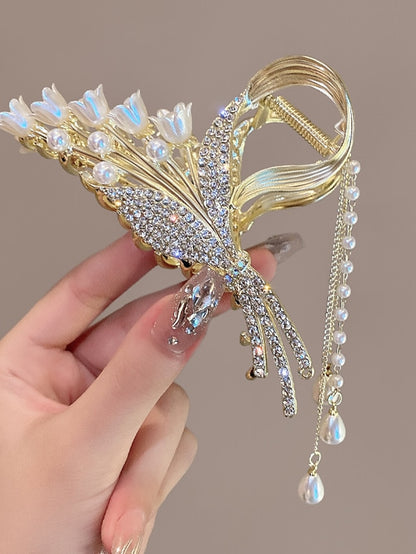 1PC Butterfly Hair Clip Metal Hair Claw Clip Bell Orchids Pearl Tassel Gold Fashion Nonslip Hair Clips Cute Claw Clips with Rhinestones Thick Hair Styling Hair Accessories for Women Christmas Gifts - LuckyFash™