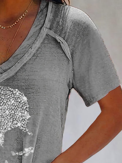 Skull Print Deep V-neck Pullover T-shirt - LuckyFash™