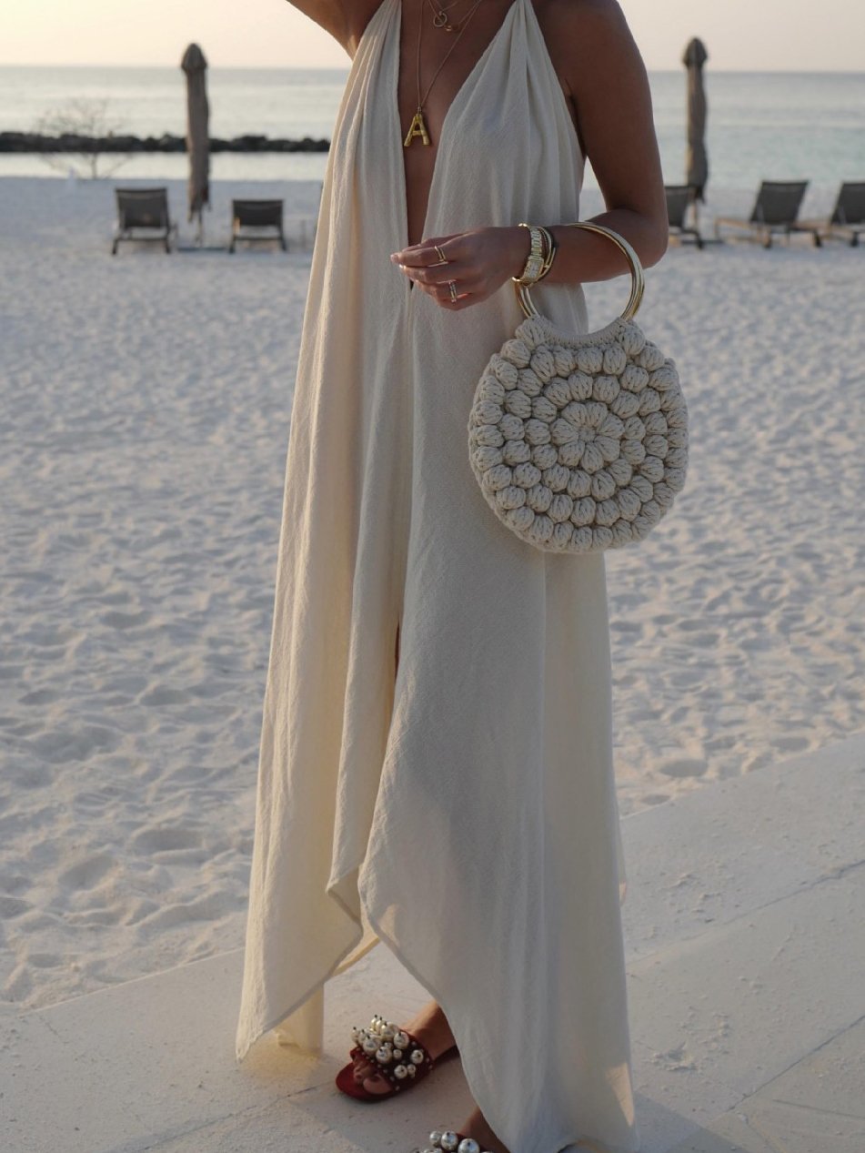 Sleeveless Halter Deep V Neck Dress - LuckyFash™