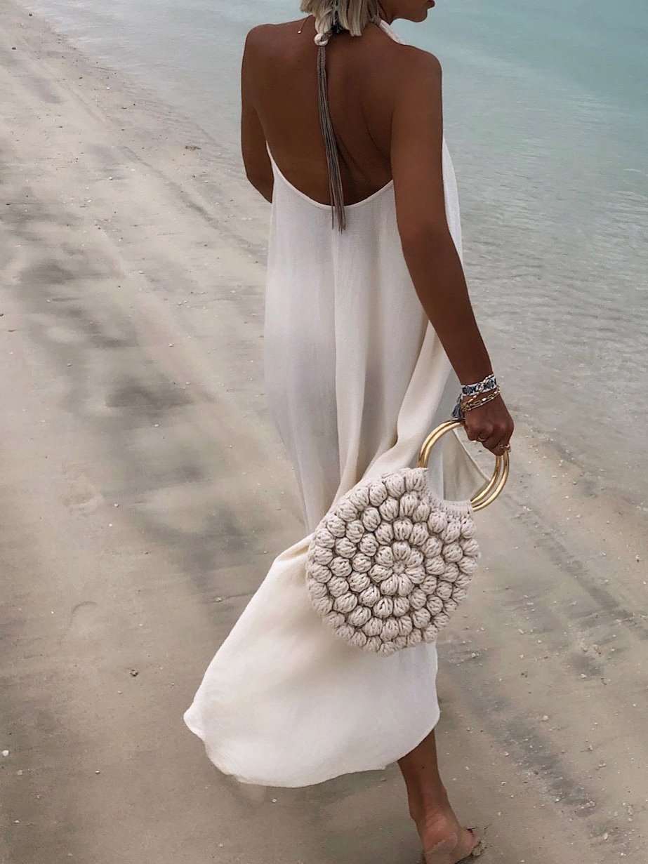 Sleeveless Halter Deep V Neck Dress - LuckyFash™