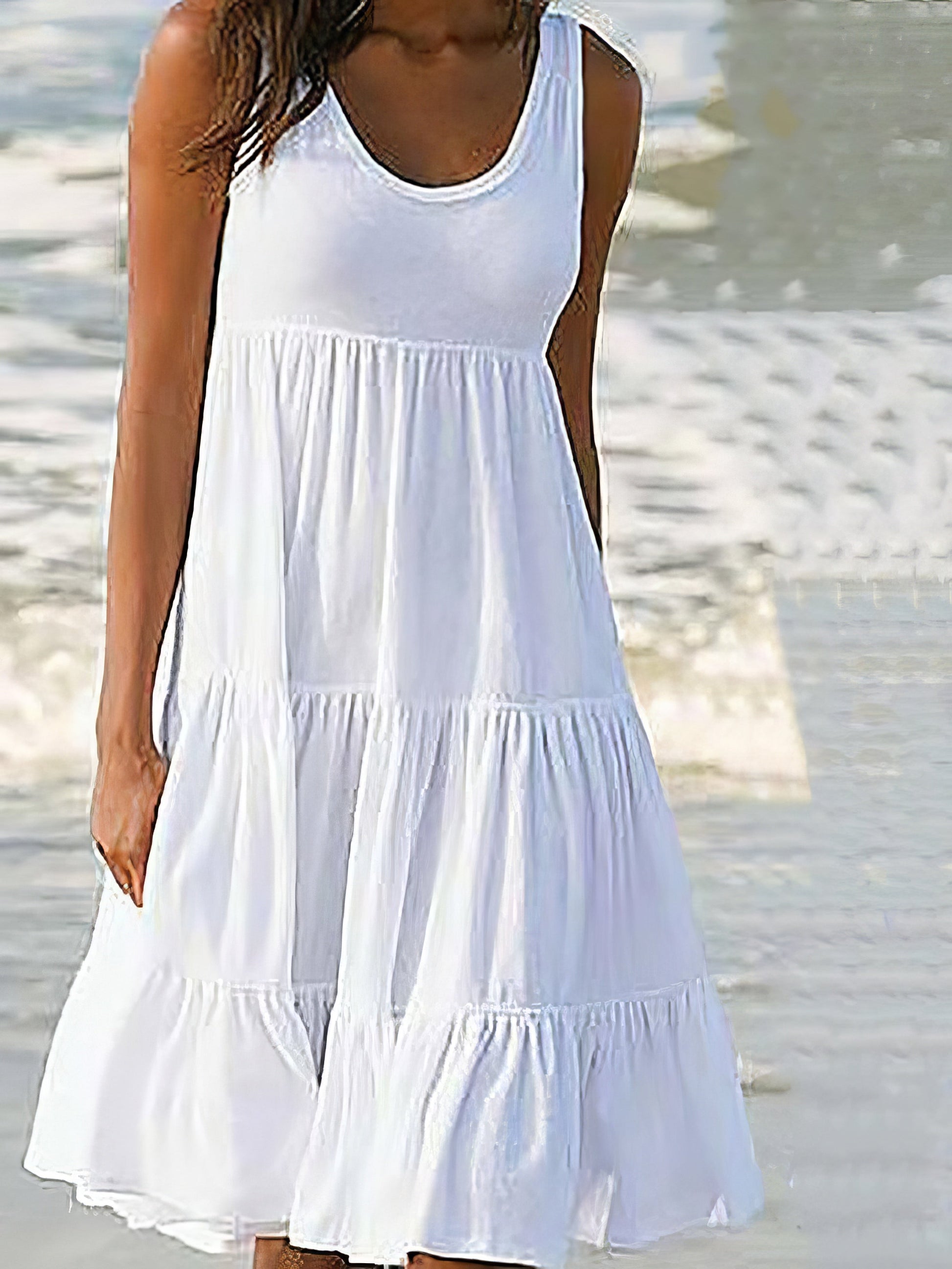 Sleeveless Round Neck Stitching Beach Dress - LuckyFash™