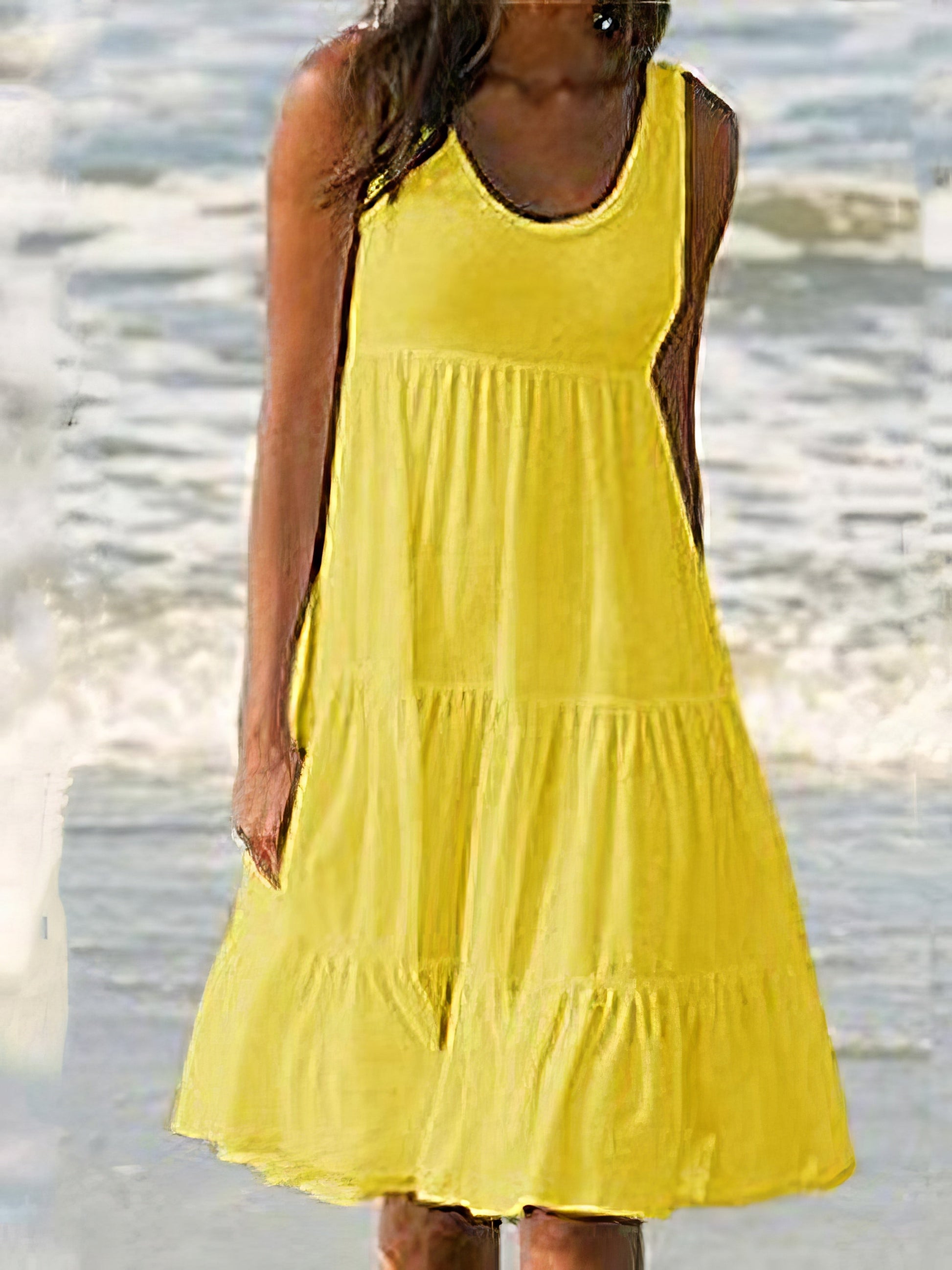 Sleeveless Round Neck Stitching Beach Dress - LuckyFash™