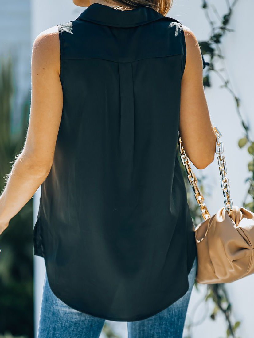 Sleeveless Solid Color Lapel Blouses - LuckyFash™