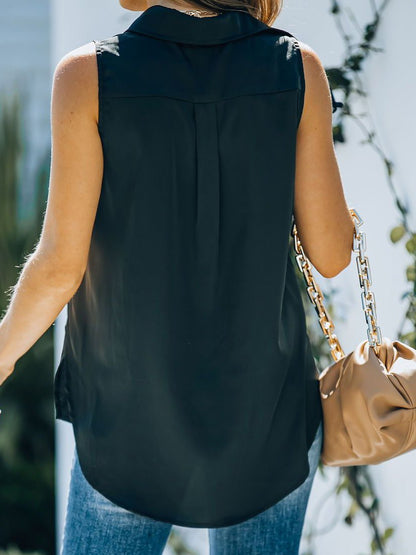 Sleeveless Solid Color Lapel Blouses - LuckyFash™