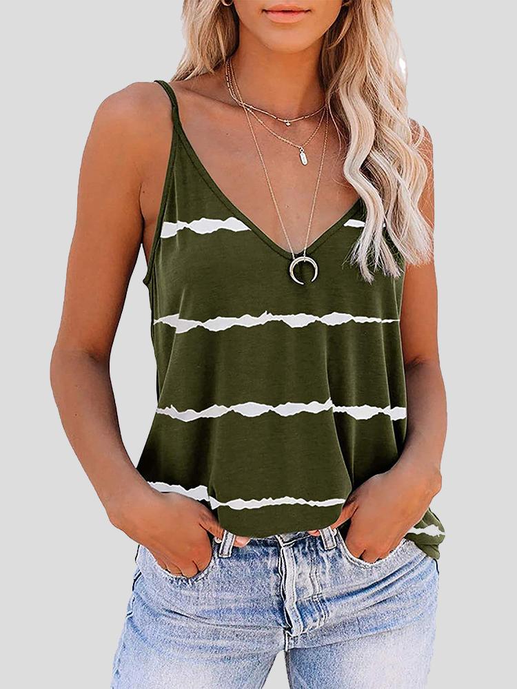 Sleeveless V-neck Striped Print Tank Top - LuckyFash™