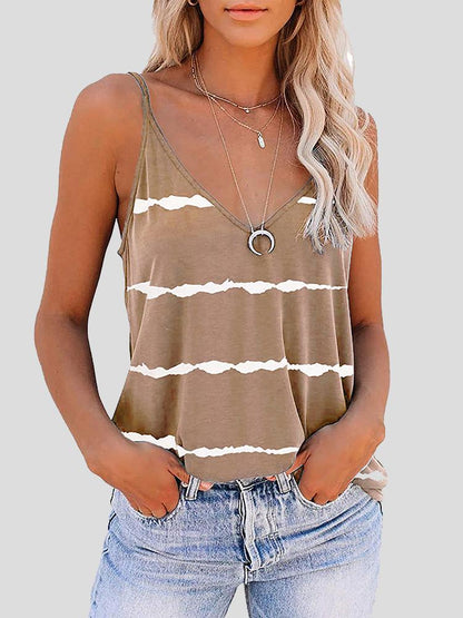 Sleeveless V-neck Striped Print Tank Top - LuckyFash™