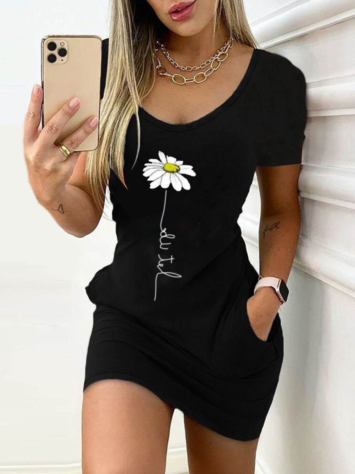 Slim Printed Short-sleeved Dress - LuckyFash™