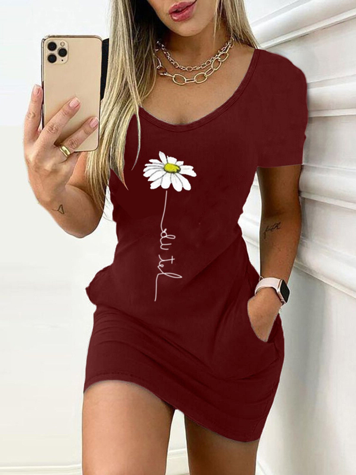 Slim Printed Short-sleeved Dress - LuckyFash™