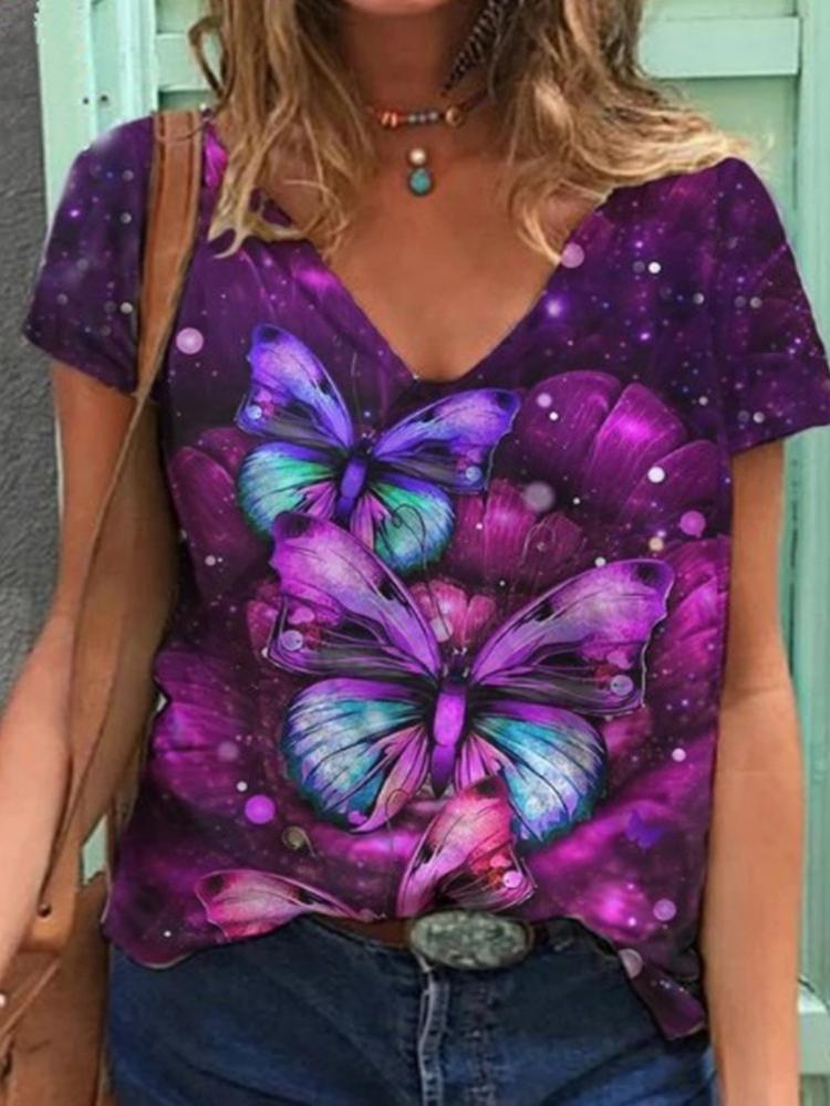Slim Tie-dye Butterfly Print Short-sleeved T-shirt - LuckyFash™