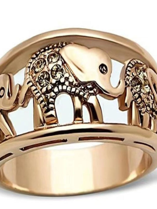 1PC Ring For Couple's Holiday Date Rose Gold Plated Hollow Out Elephant Animal - LuckyFash™