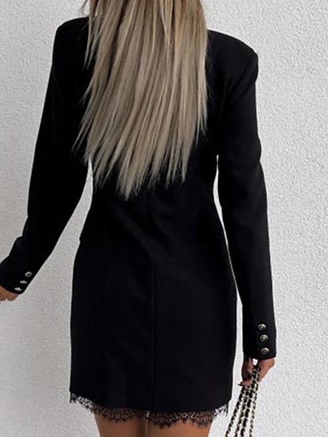 Women's Work Dress Blazer Dress Black Red Green Long Sleeve Solid Color Lace Fall Winter Turndown Streetwear 2023 S M L XL XXL - LuckyFash™