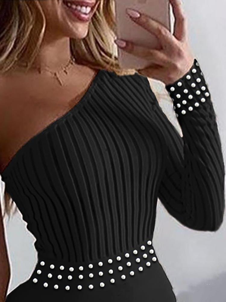 Solid Bubble Bead One-shoulder Jumpsuit - LuckyFash™