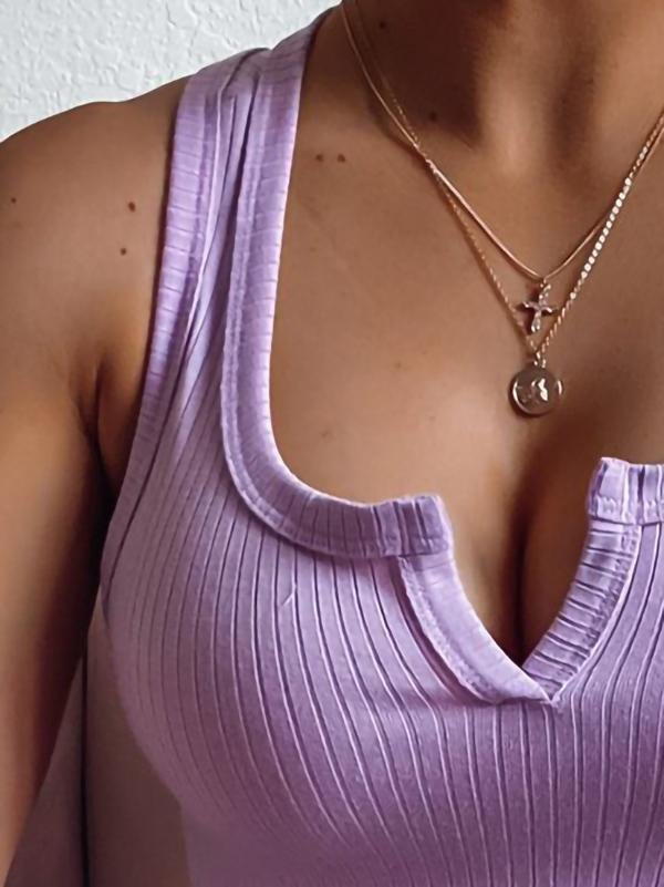 Solid Color Deep V-neck Vest Top - LuckyFash™