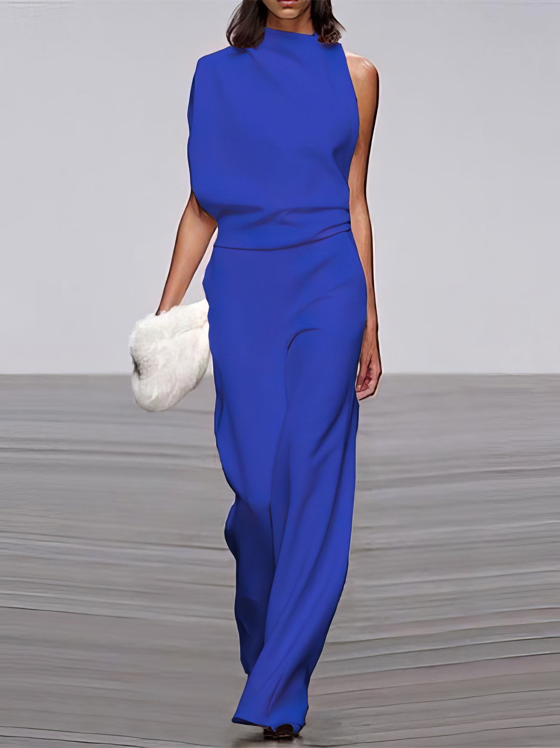 Solid Color One-shoulder Pile Collar Jumpsuit - LuckyFash™