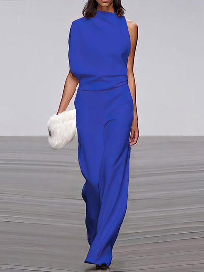 Solid Color One-shoulder Pile Collar Jumpsuit - LuckyFash™