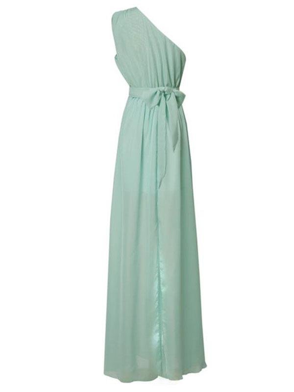 Solid Color One Shoulder Prom Dress With Belt - LuckyFash™