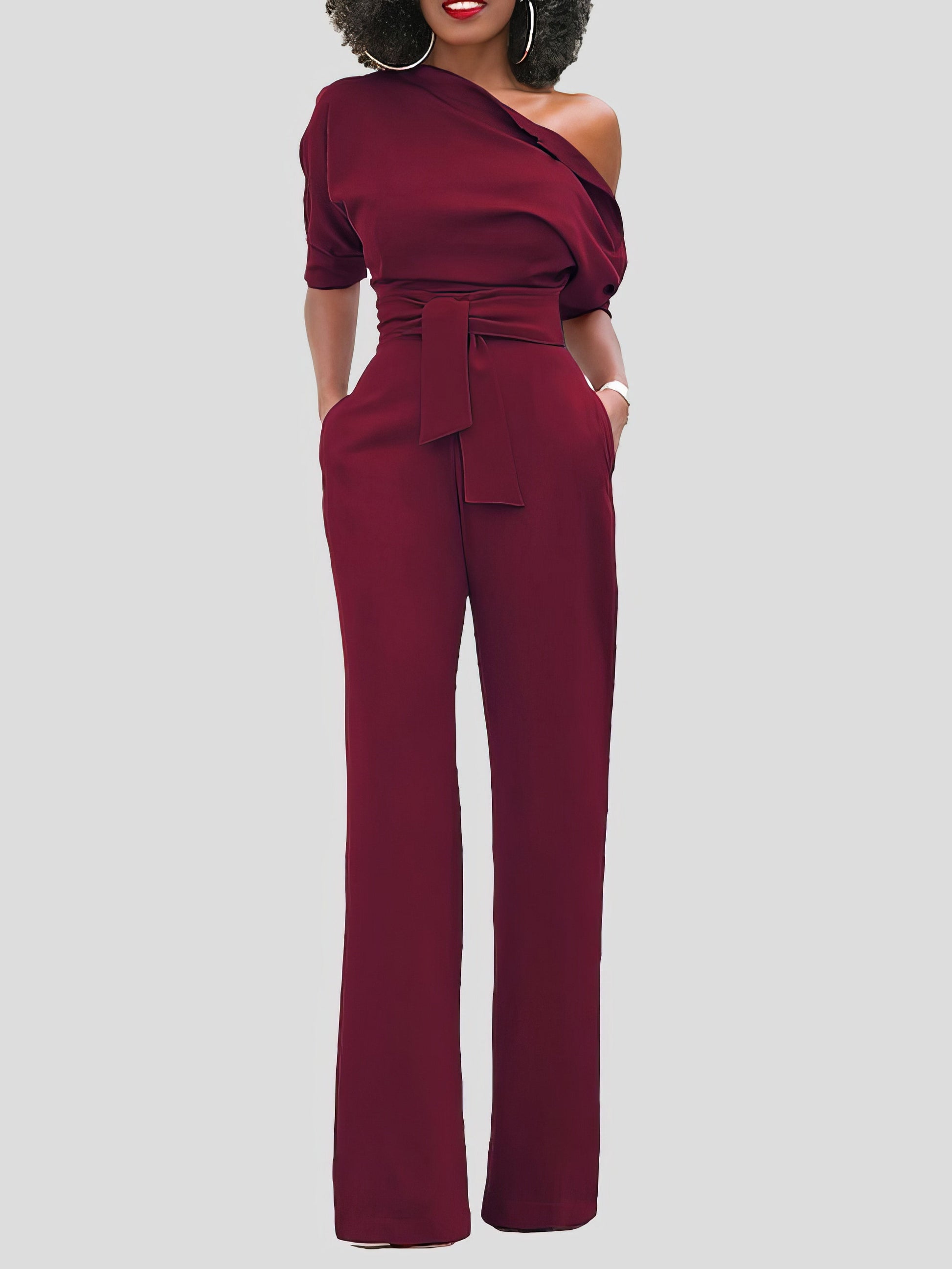 Solid Color One Shoulder Short Sleeve Jumpsuit - LuckyFash™