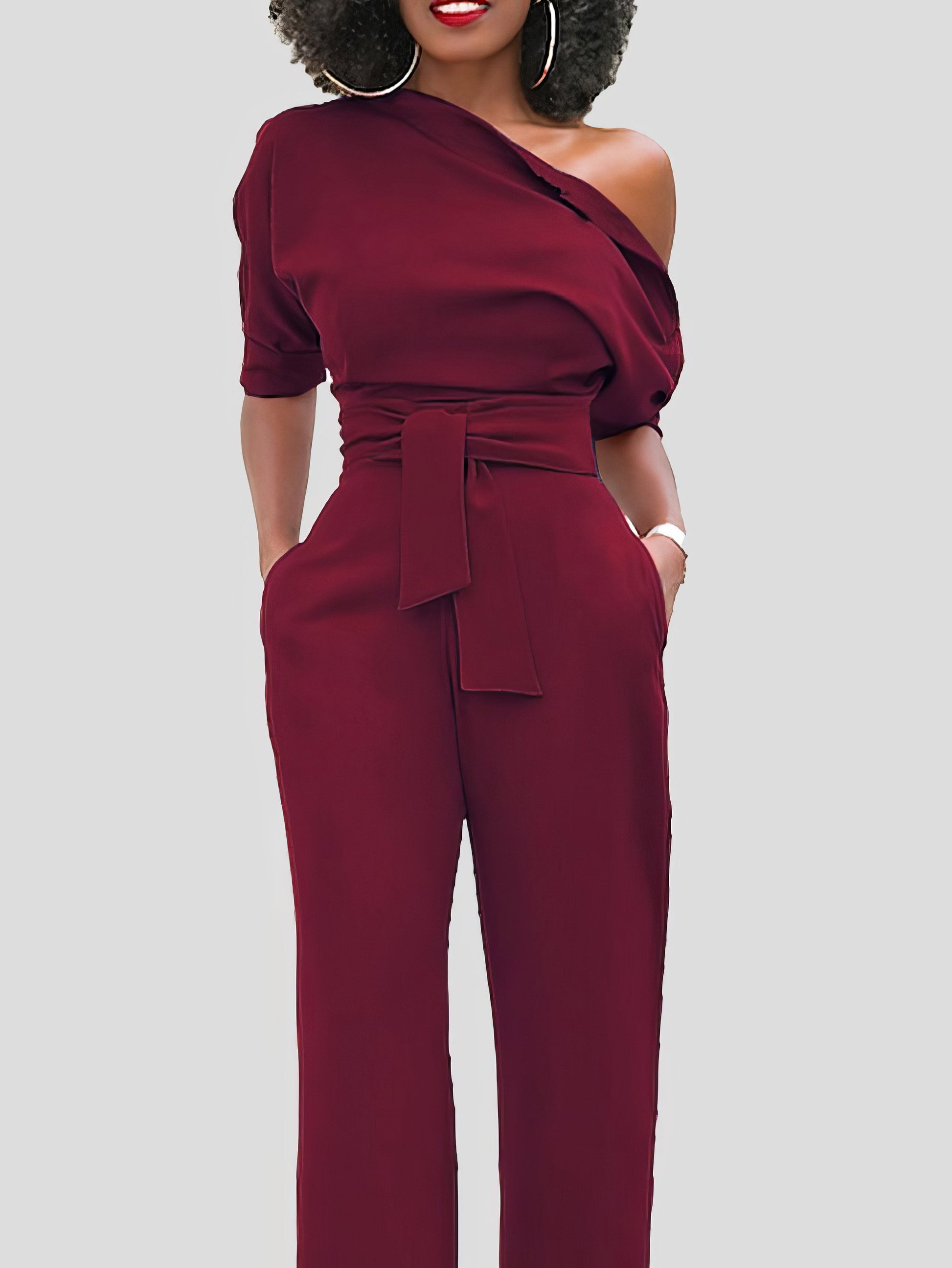 Solid Color One Shoulder Short Sleeve Jumpsuit - LuckyFash™