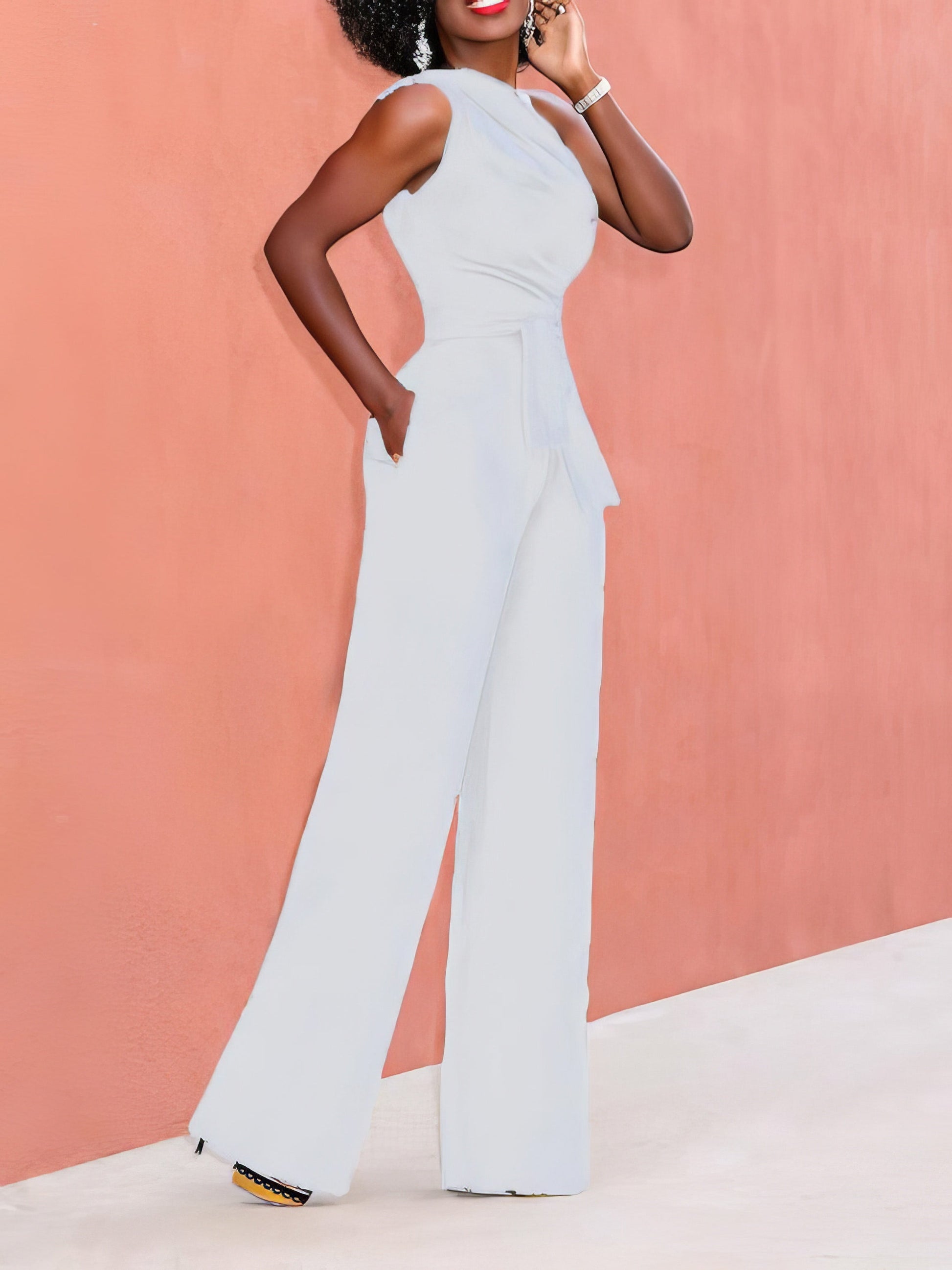 Solid Color One Shoulder Sleeveless Jumpsuit - LuckyFash™