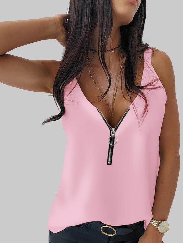 Solid Color Zipper Pullover Tank Top - LuckyFash™