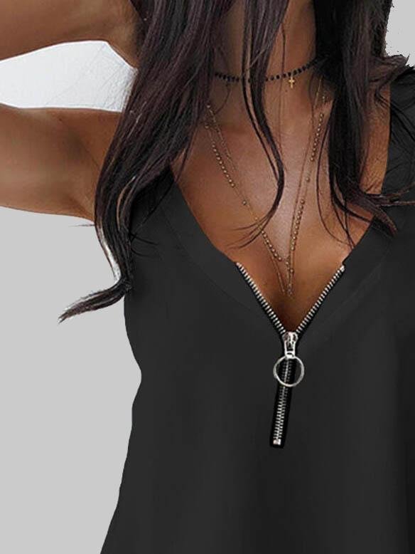 Solid Color Zipper Pullover Tank Top - LuckyFash™