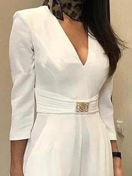 Solid Deep V Neck 3/4 Sleeve Jumpsuit - LuckyFash™