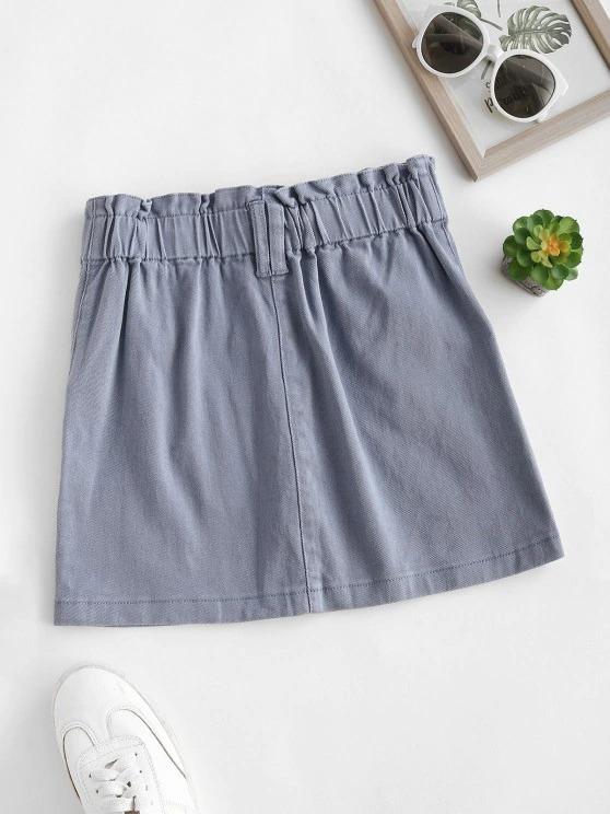 Solid Denim Paperbag Skirt - LuckyFash™