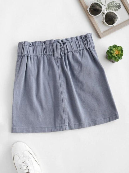 Solid Denim Paperbag Skirt - LuckyFash™