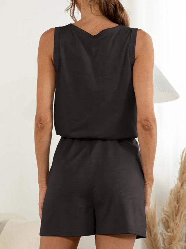 Solid Drawstring Sleeveless Jumpsuit - LuckyFash™