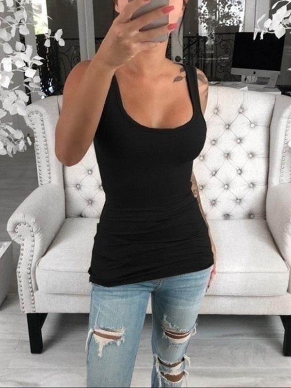 Solid High-elastic Sleeveless U-Neck Vest - LuckyFash™
