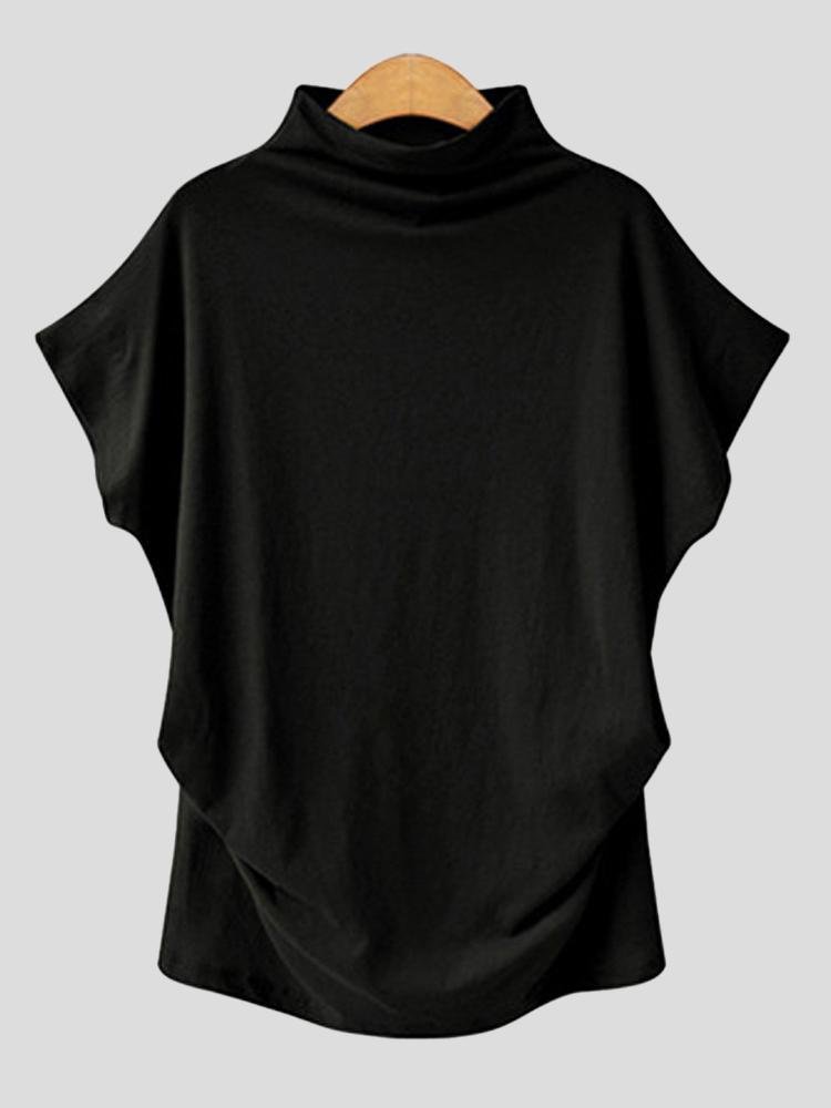 Solid High Neck Short-sleeved T-shirt - LuckyFash™