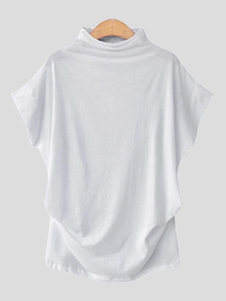 Solid High Neck Short-sleeved T-shirt - LuckyFash™