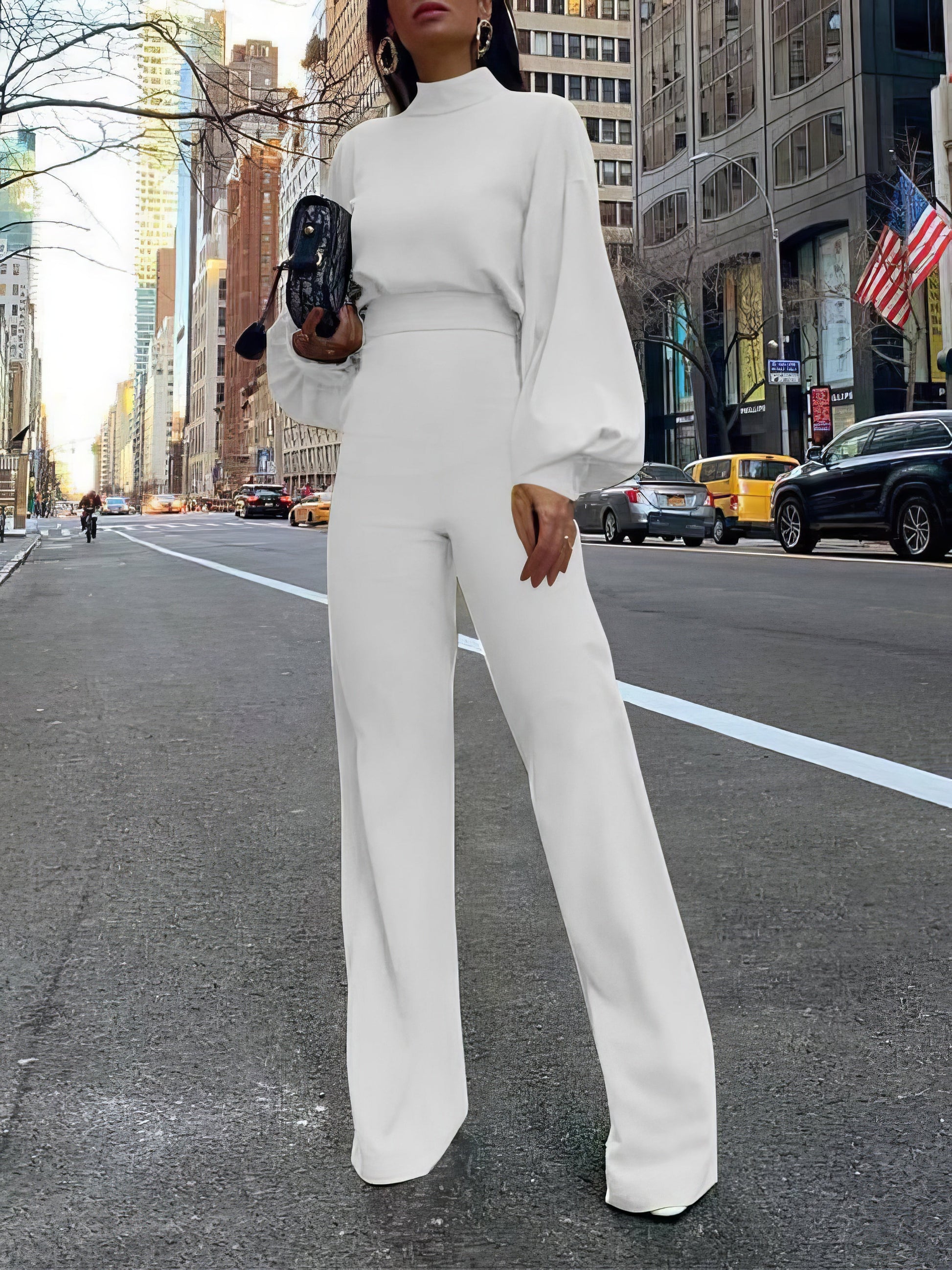 Solid High-necked Long-sleeved Casual Jumpsuit - LuckyFash™