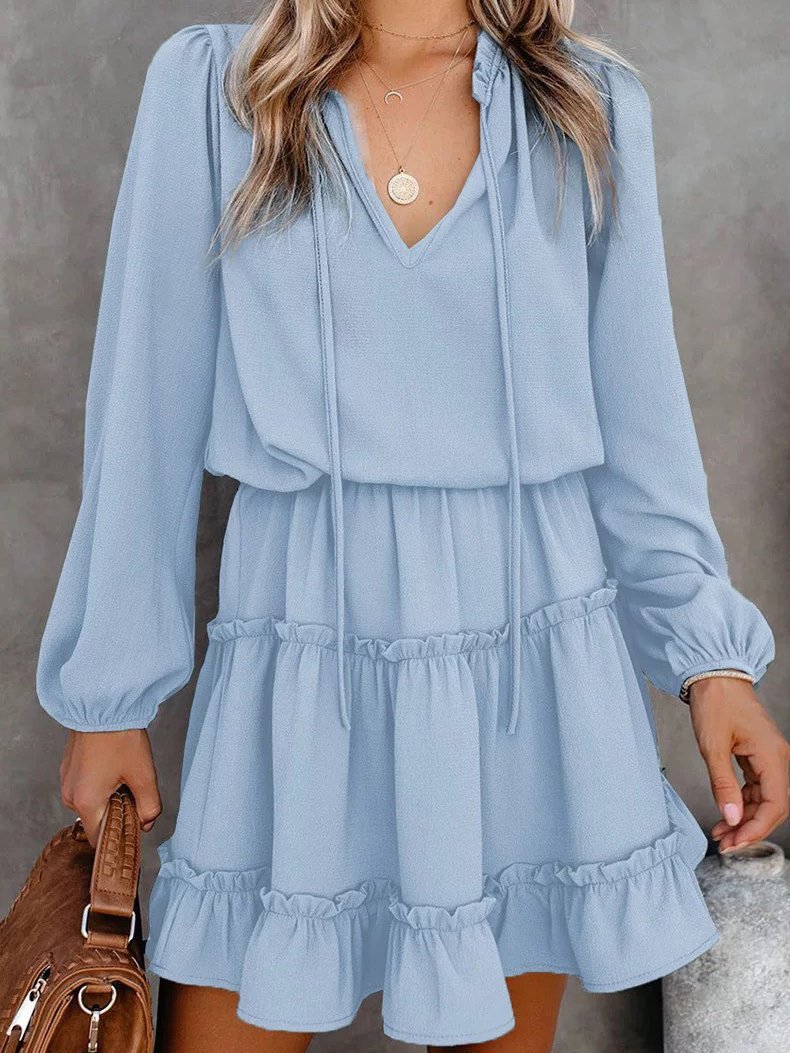 Solid High Waist Long Sleeve Pullover Dress - LuckyFash™